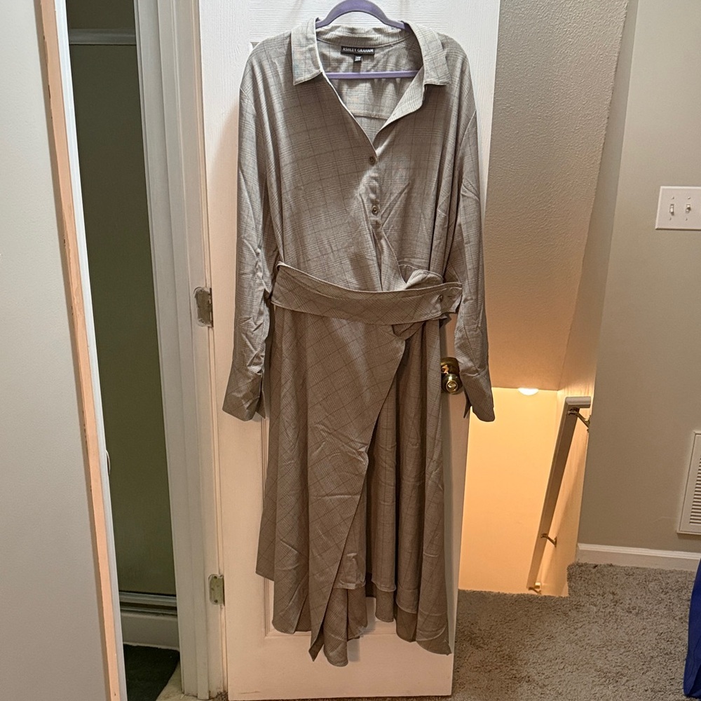 Ashley Graham Tan Plaid dress